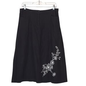 Sag Harbor Black Linen Blend Floral Embroidered A-Line Skirt Midi Size 12P